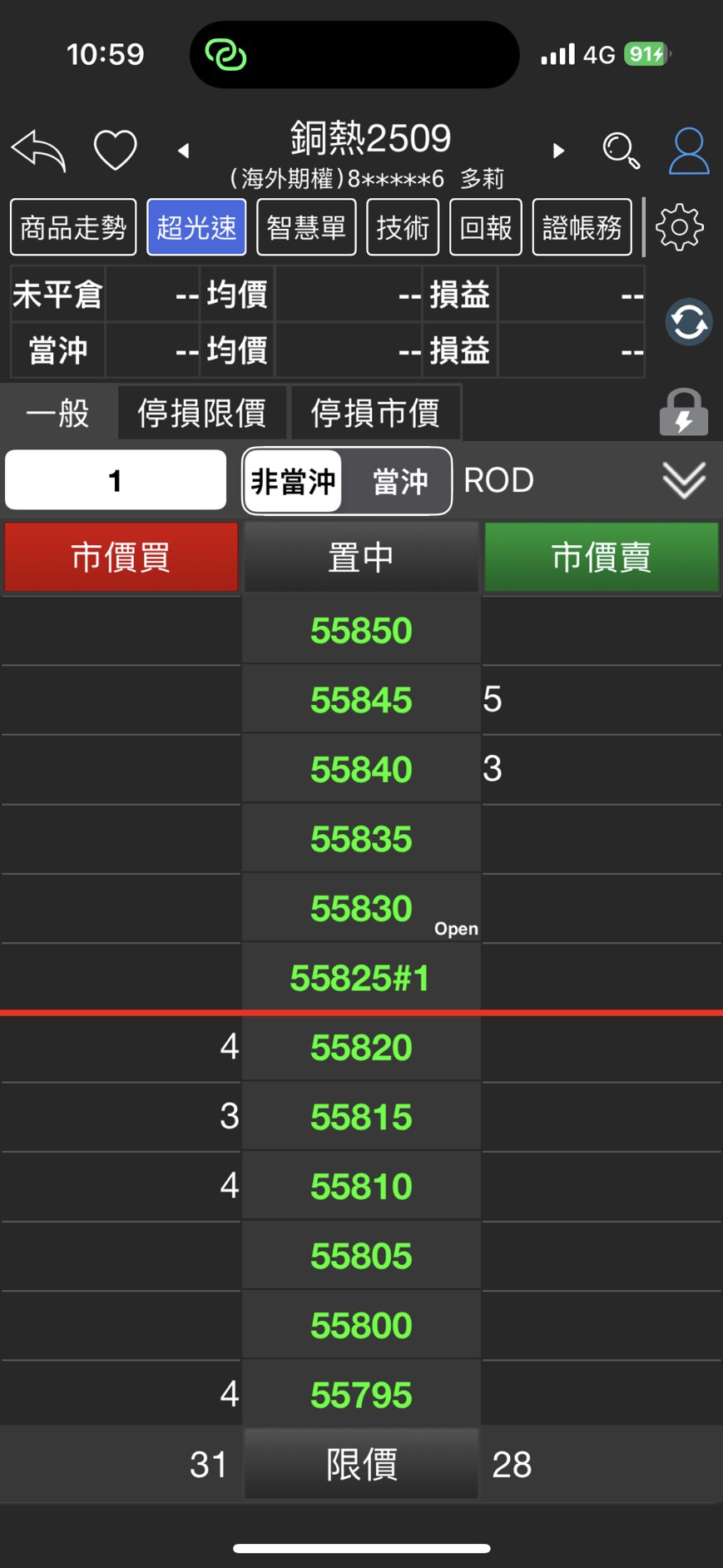 銅期貨 群益行動贏家下單畫面